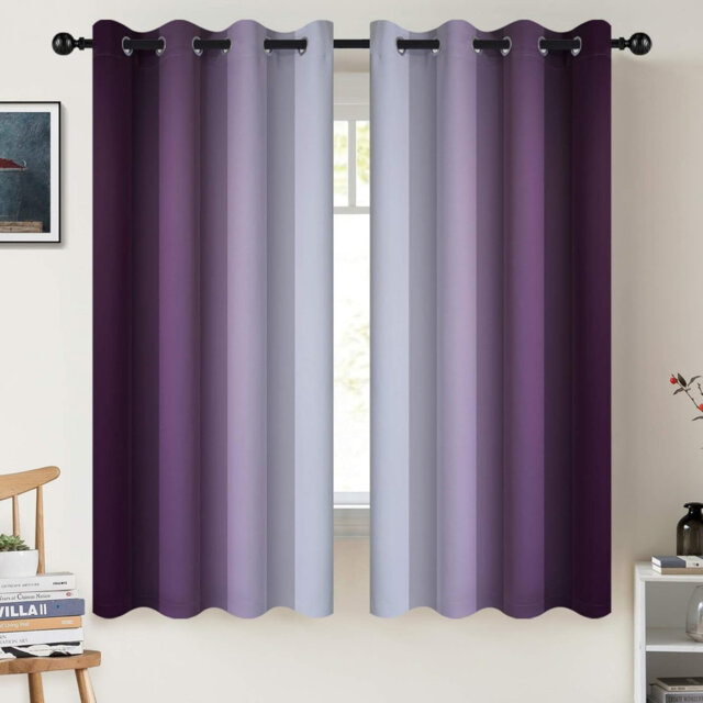 Room Darkening Curtains, Purple and Greyish White Gradient Drapes Curtains,2 Panels,52 x 63 inches