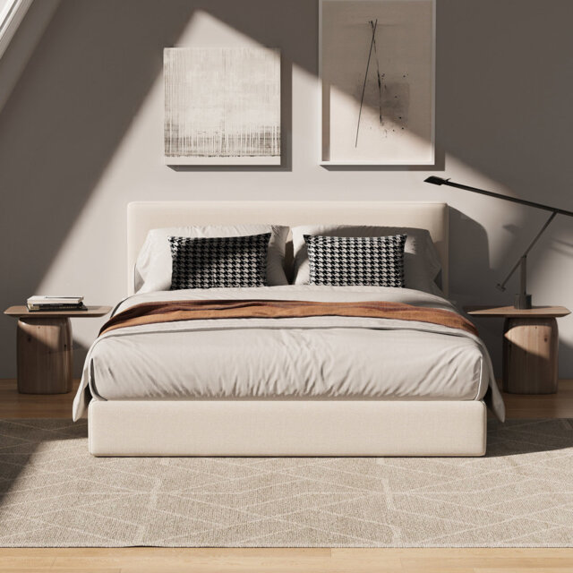 Double Linen Bed Frame With Headboard