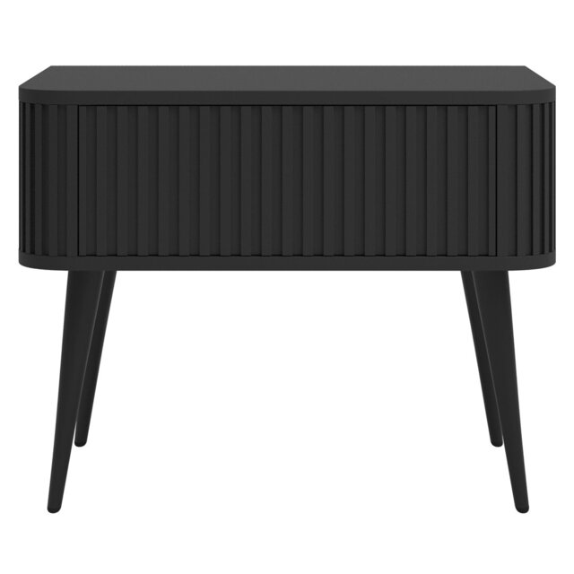 Nightstand with Fluted Design and Drawer, Black with Black Legs