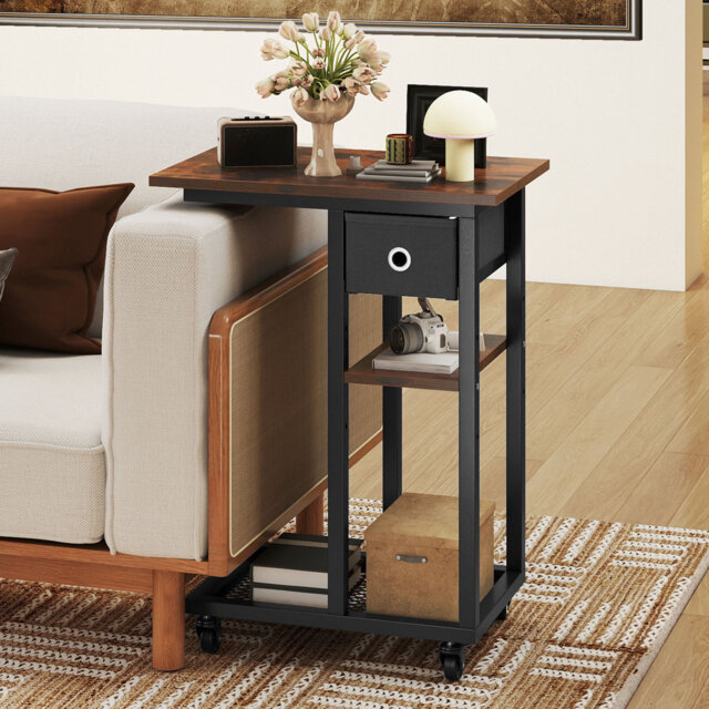 Rolling Side Table with Fabric Drawer 50 x 30 x 67 cm
