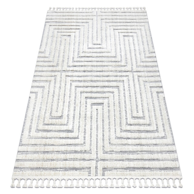 Labyrinth Rug in Greek White / Gray Fringe Berber Shaggy