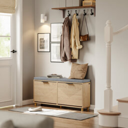Narrow Shoe Storage Bench, Shoe Rack With Seat, 2 Flip Drawers Shoe Storage Cabinet, Hallway Bench With Cushion For Small Spaces, Wooden