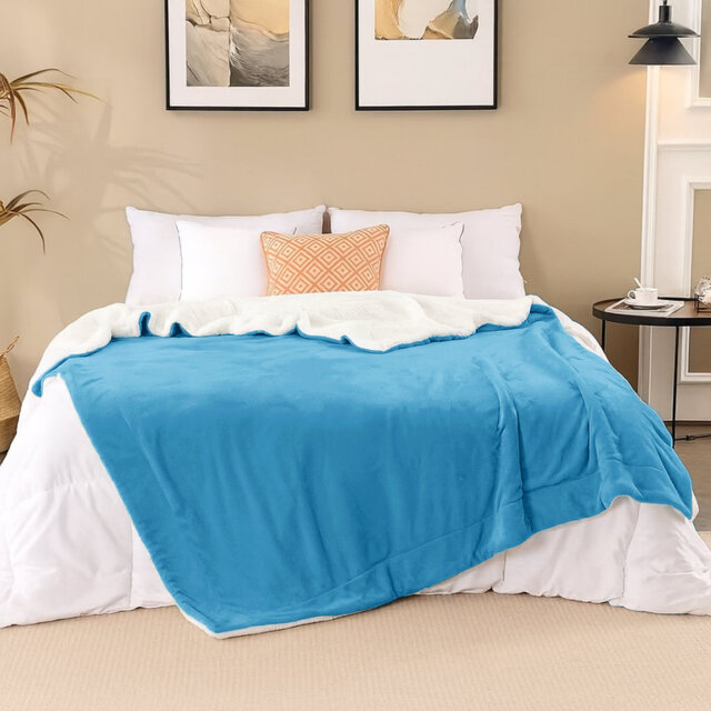 Sherpa Fleece Fur Thick Reversible Blanket Throw