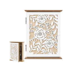 Wall Key Holder with 6 Hooks, 26 x 20 x 6 cm Vintage Decorative Wooden Key Box, Daisy Pattern, for Home (Pink)