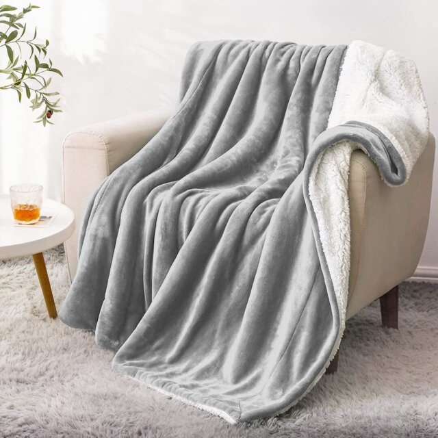 Sherpa Fleece Fur Thick Reversible Blanket Throw