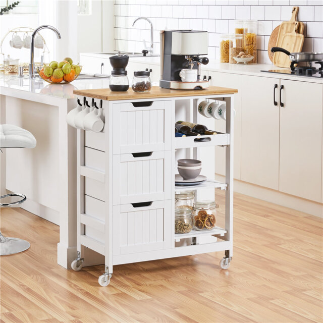 Kitchen Cart with Solid Bamboo Top & Solid Wood Legs