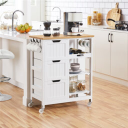 Kitchen Cart with Solid Bamboo Top & Solid Wood Legs