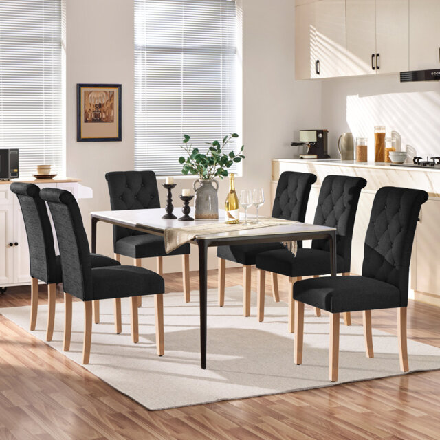 Padded Classic High Back Upholstered Dining Chairs With Solid Wood Legs