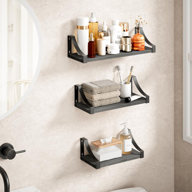 Floating Shelves Wall Mounted Shelf, Paulownia Wood Wall Shelves, Wooden Shelves Set of 3