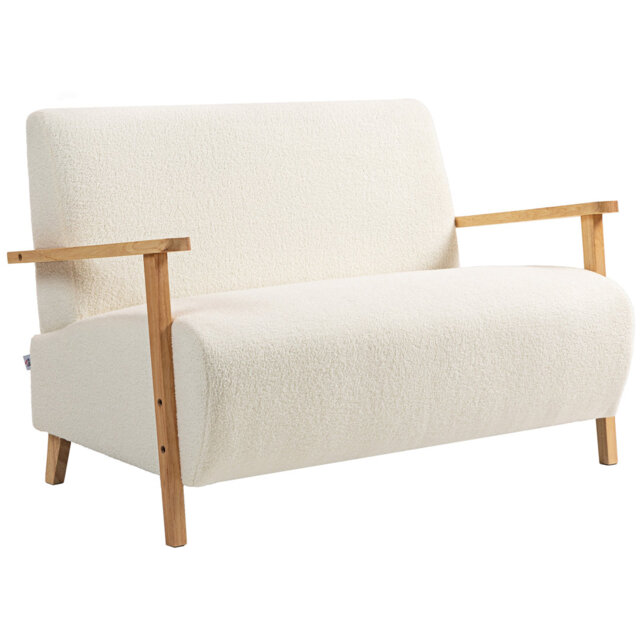 HOMCOM 2 Seater Sofa Small Sherpa Fabric Couch Settee Nordic Cream White