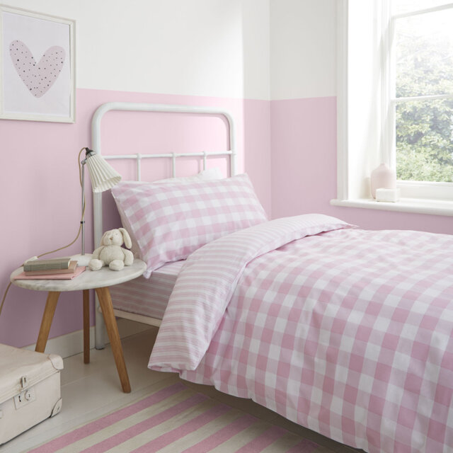 Check and Stripe Reversible 100% Cotton Duvet Cover Set with Pillowcases