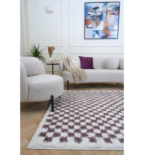 Moodi Modern Shaggy Area Rug Checkered Design