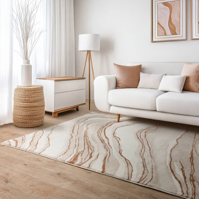 Decara Quartz Abstract High-Low Terracotta/Beige Area Rug