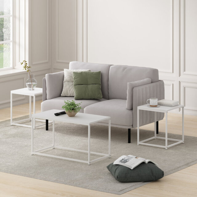 CAMNUS Living Room Tables Set of 3, Coffee Table with 2 End Tables, Side Tables, for Living Room, White