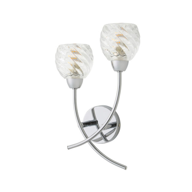 Alistar Chrome 2 Way Wall Light with Swirl Glass Shades and Bulbs
