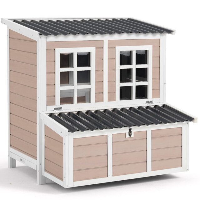40 Inch Wooden Chicken Coop, 3 Nesting Boxes, Waterproof Roof, Poultry Cage for 2-4 Chickens & Small Pets