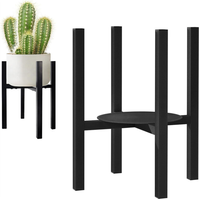 Adjustable Plant Stand, Mid-Century Metal Flower Pot Stand With Tray Of Flower Pots, Heavy Duty Plant Stand For Indoor And Outdoor Home, Height 38Cm