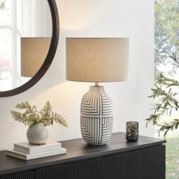 Maize Grey & Black Patterned Ceramic Round Base Table Lamp - Elegant Simple Design