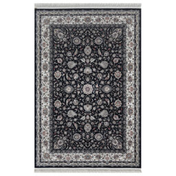 Minyatur Navy & White Medallion Area Rug – Traditional Low-Pile 100% Viscose Carpet, Flatwoven Design