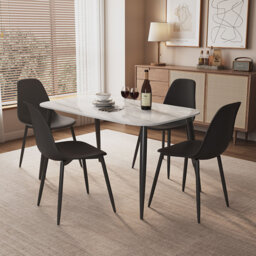 Aspen Gloss White Sintered Stone Rectangular Table and 4 Curve Plastic Chairs - Modern Dining Set