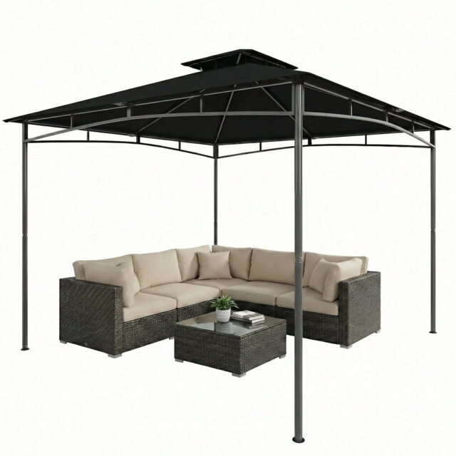 Outsunny 3 x 3 m Gazebo Garden Gazebo w/ 2-Tier Roof, Metal Frame