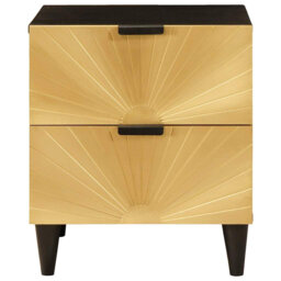 Bedside Table Black And Gold 40 X 33.5 X 46 Cm Solid Mango Wood