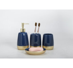 4-Piece Navy Blue Gold Luxury Ceramic Bathroom Set: Soap Dispenser, Toothbrush Holder, Tumbler, Soap Dish