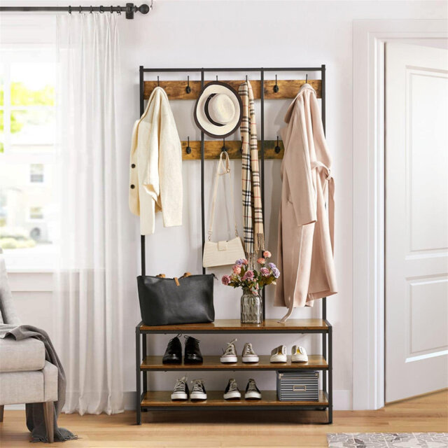Aarran 24 - Hook Freestanding Coat Stand in Rustic Brown/Black