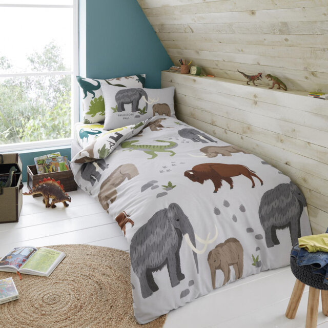 Kids Ice Age Mammoth Duvet Cover Set Cotton Blend Bedding with Pillowcases Soft Breathable Quilt Cover Button Closure Easy Care Washable
