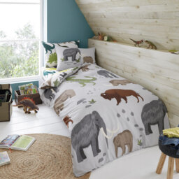Kids Ice Age Mammoth Duvet Cover Set Cotton Blend Bedding with Pillowcases Soft Breathable Quilt Cover Button Closure Easy Care Washable