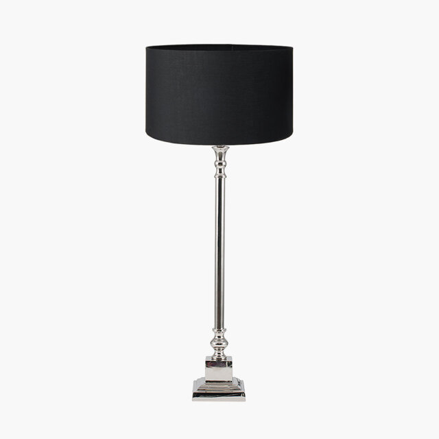 Beedon Nickel Metal Stick Table Lamp Base with Harry 30cm Black Cotton Mix Cylinder Lampshade