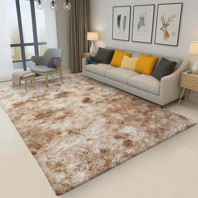 Standard Shag Beige Tye Dye Plush Living Room Area Rug