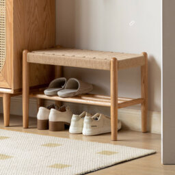 Solid Oak Assembled Shoe Bench with Shelf