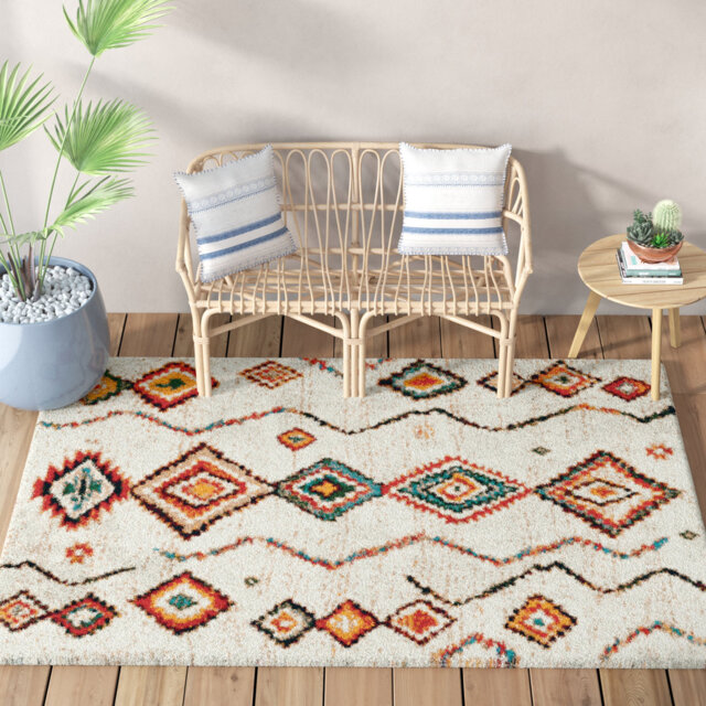 Allensville High Pile Moroccan Diamond Cream Rug