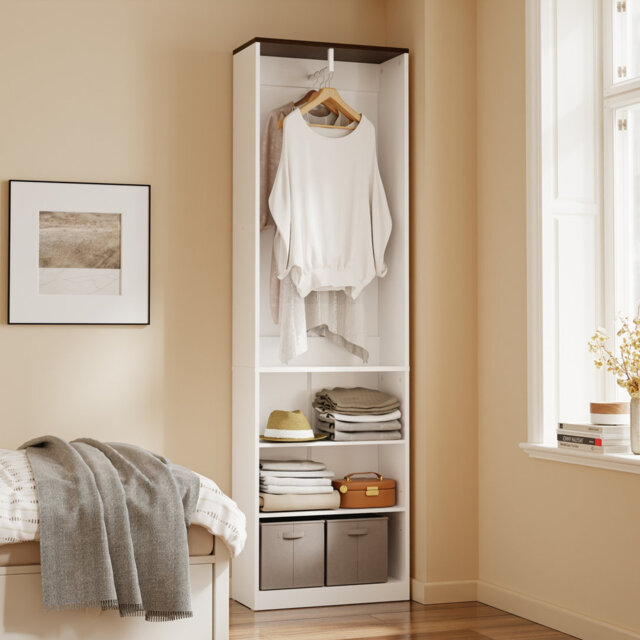 55cm Wide Open Wardrobe with Hanging Rail & Storage Shelves