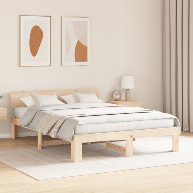 Vidaxl Bed Frame With Headboard Solid Pine Wood
