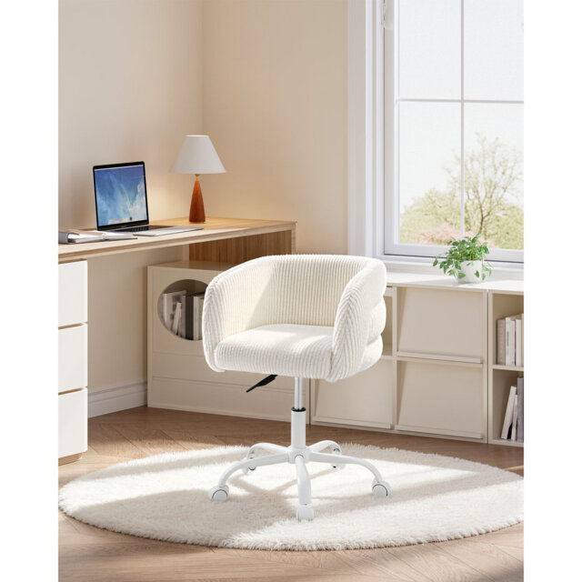 Dressing Table Chair with Wheels, 360° Swivel Vanity Desk Chair with Backrest, Height Adjustable, Foam Padded Vanity Stool for Dressing Table, Bedroom