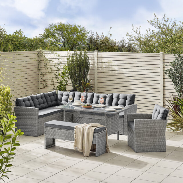Deklan 9 Seater Garden Dining Set - PE Rattan Corner Sofa Lounge Set Modern Patios (Cover Included)
