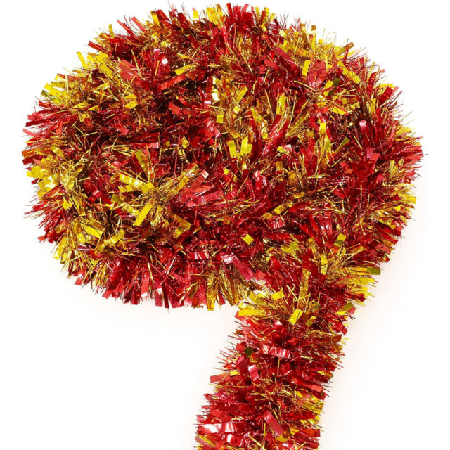 3M / 9.8Ft Chunky/Fine Christmas Tinsel - Christmas Decoration Tinsel (Red & Gold Striped)