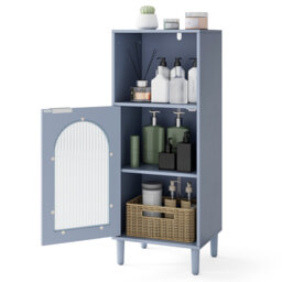 Bathroom Floor Cabinet Wood Side Storage Organizer W/Shelf-Black