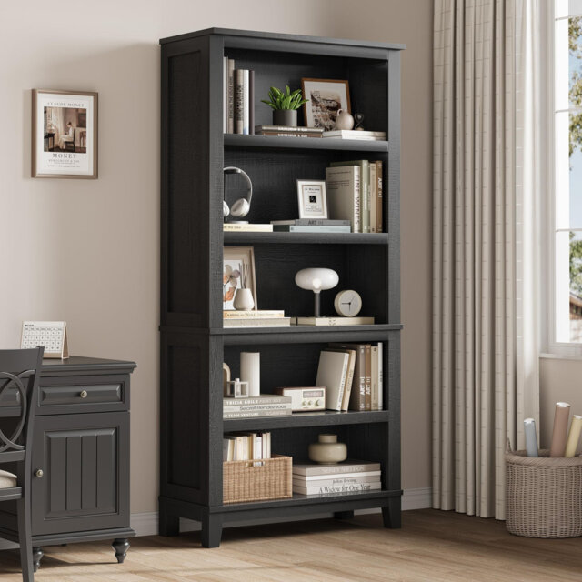 "71"" Bookcase w/Adjustable Shelves & 31.5 in Whidth, 5 Tier Tall Bookshelf with Wooden Legs, Rustic Vintage Bookcase for Living Room Office Library"