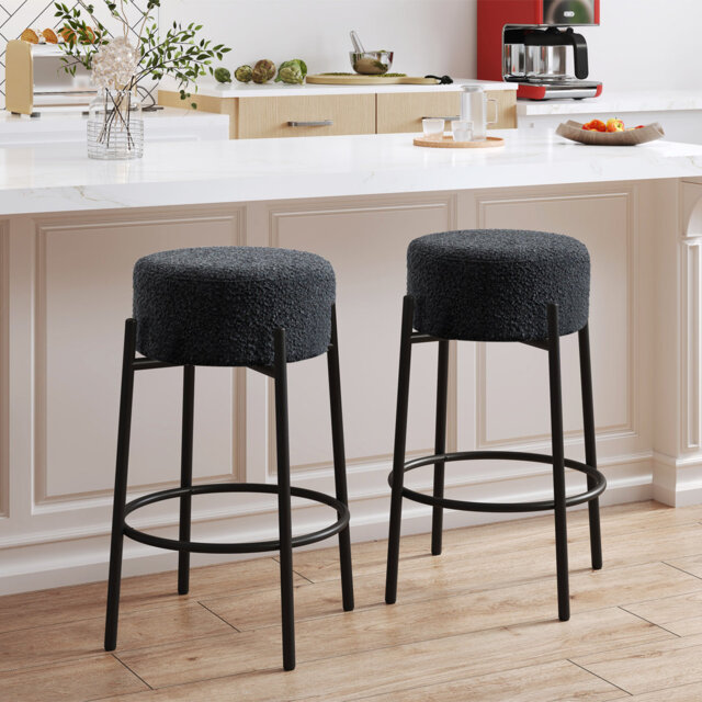 Alonsa Swivel Backless Boucle Upholstered 68cm Counter Stool with Steel Frame (Set of 2)