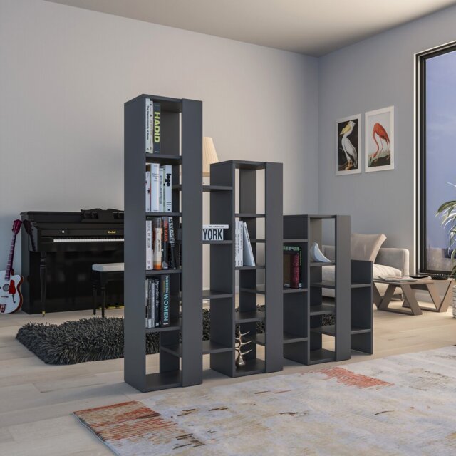 Modern Staircase Design Divider Bookcase with 21 Open Shelves
