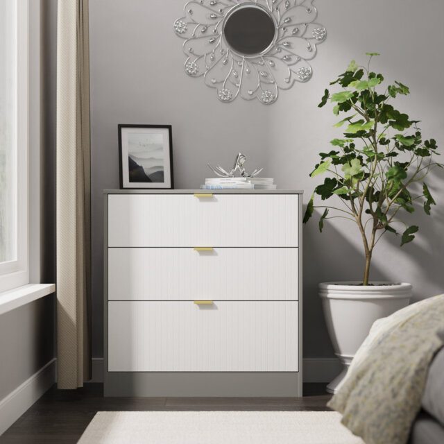 Nashville 3 Drawer Deep Chest in White Matt & Vintage Oak (Ready Assembled)
