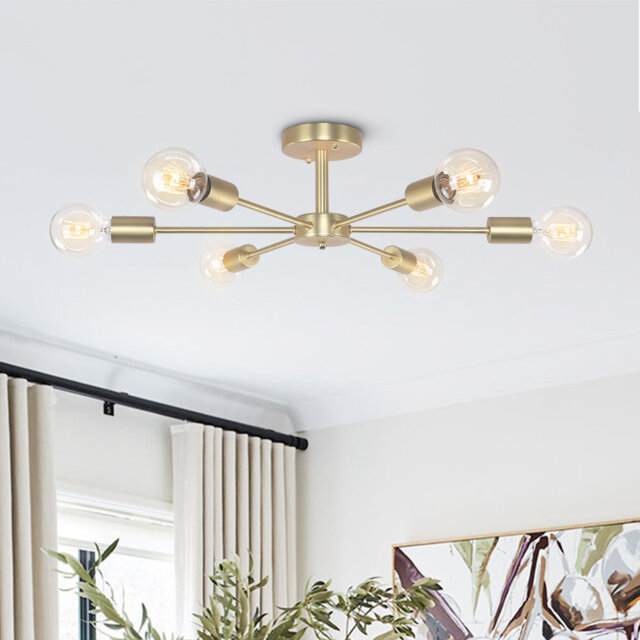 Heathfield 6-Light Industrial Sputnik Brass Semi Flush Mount