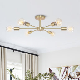 Heathfield 6-Light Industrial Sputnik Brass Semi Flush Mount