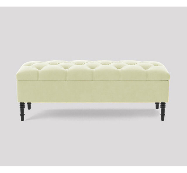 Alyana 90cm Wide Tufted Rectangle Ottoman Storage Bench, Upholstery Velvet Shoe Bench with Turned Wooden Legs