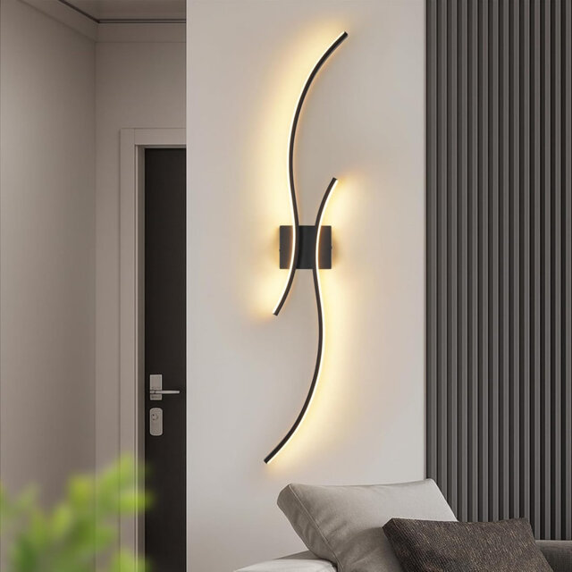 2-Light Black Wavy LED Flush Mounted Sconce