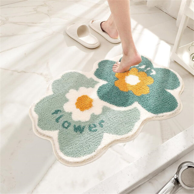 Balch Non-Slip Bathroom Rugs, Bathroom Mats Double Flower Bathroom Rugs Super Absorbent Machine Washable Rectangle Bath Rug