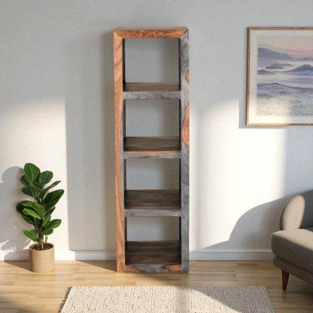 Goa Cube 157cm H x 43cm W Solid Wood Standard Bookcase
